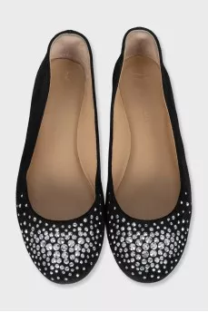 Suede ballet flats with silver rhinestones