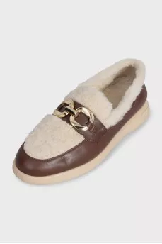 Brown loafers with fur