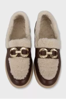 Brown loafers with fur