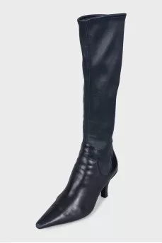 Blue wedge-heeled boots