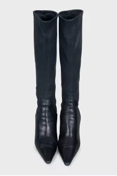 Blue wedge-heeled boots