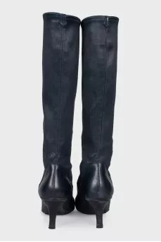 Blue wedge-heeled boots