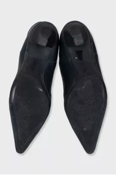 Blue wedge-heeled boots