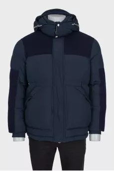 Men's blue down jacket with a hood