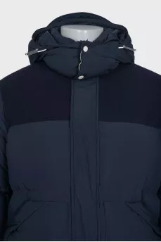 Men's blue down jacket with a hood