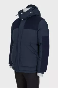 Men's blue down jacket with a hood