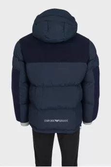 Men's blue down jacket with a hood
