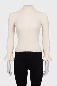 Wool turtleneck with puff sleeves