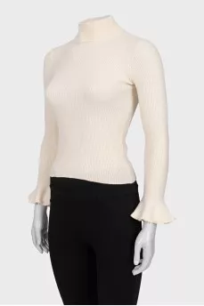 Wool turtleneck with puff sleeves