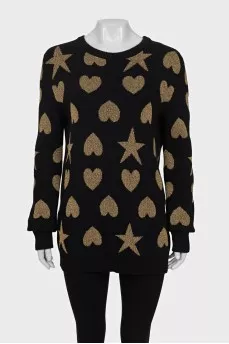 Long black jumper with a print