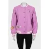 Purple bomber jacket with tag