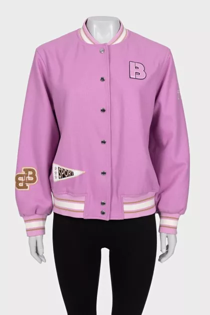 Purple bomber jacket with tag