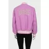Purple bomber jacket with tag