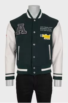 Men's green bomber jacket with embroidery