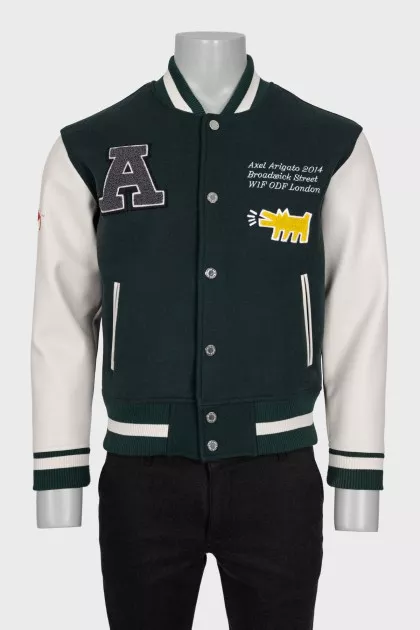 Men's green bomber jacket with embroidery