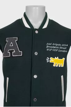 Men's green bomber jacket with embroidery