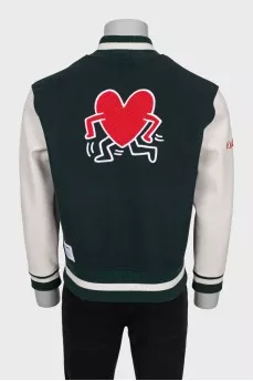 Men's green bomber jacket with embroidery