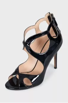 Patent leather sandals with a zipper