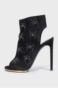 Suede ankle boots with open heel and toe