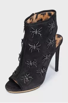 Suede ankle boots with open heel and toe