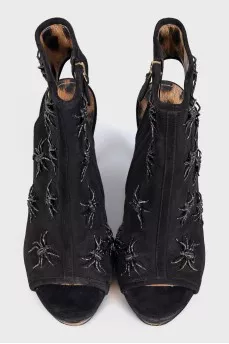 Suede ankle boots with open heel and toe
