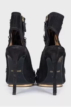 Suede ankle boots with open heel and toe
