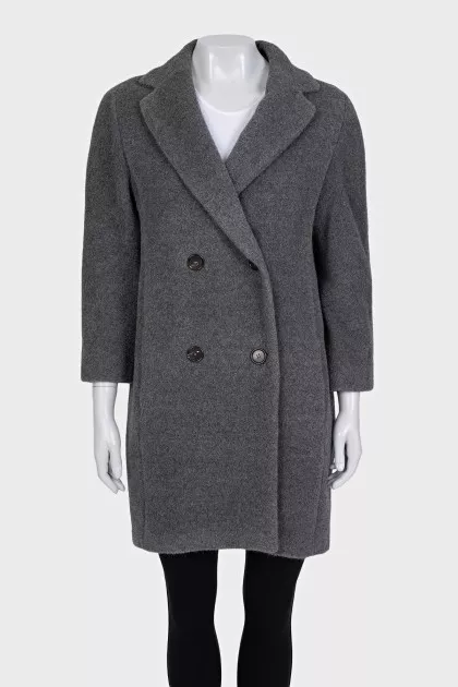 Gray double-breasted alpaca coat