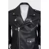 Black leather jacket with tag