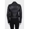 Black leather jacket with tag
