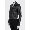 Black leather jacket with tag