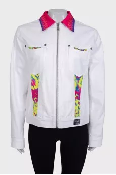 Denim jacket with zipper and print