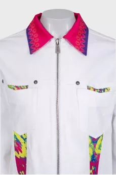 Denim jacket with zipper and print