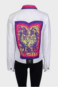 Denim jacket with zipper and print