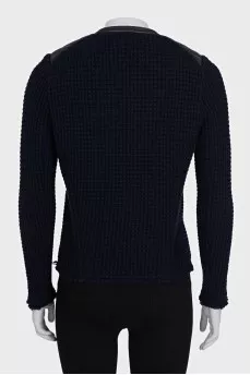 Zip-up cardigan with leather inserts