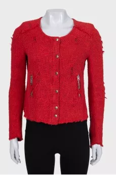 Red cropped zip-up jacket