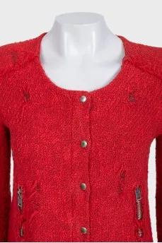 Red cropped zip-up jacket