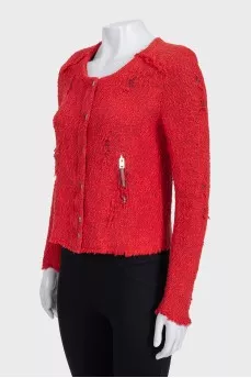 Red cropped zip-up jacket