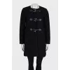 Black collarless coat