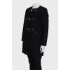 Black collarless coat