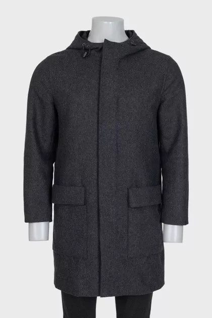 Men's straight-cut coat with a zipper and buttons
