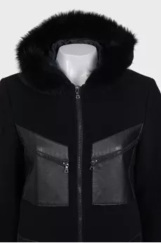 Black coat with a fur hood
