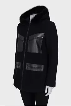 Black coat with a fur hood