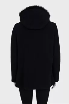 Black coat with a fur hood