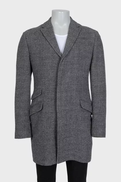 Men's gray single-breasted wool coat