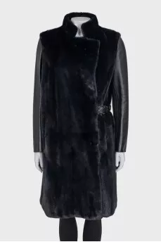 Black mink coat with a belt