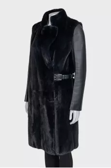 Black mink coat with a belt