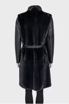 Black mink coat with a belt
