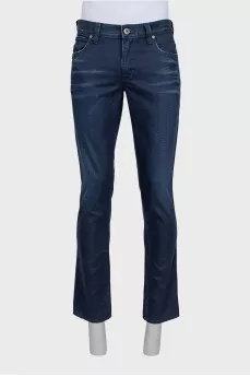 Men's dark blue jeans with decoration