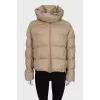 Beige down jacket with a hood