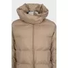 Beige down jacket with a hood